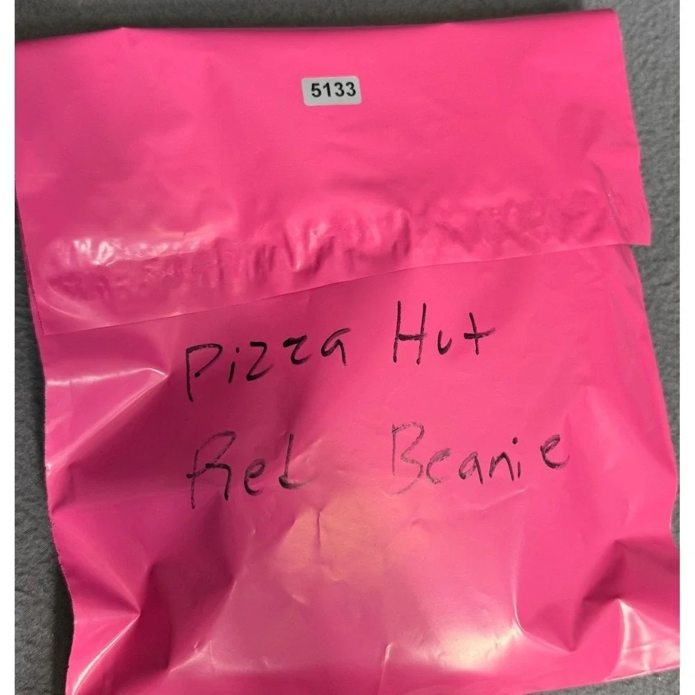 Pizza Hut Red Beanie Hat Stretch Cap w/ White Embroidered Logo Employee‎ Uniform